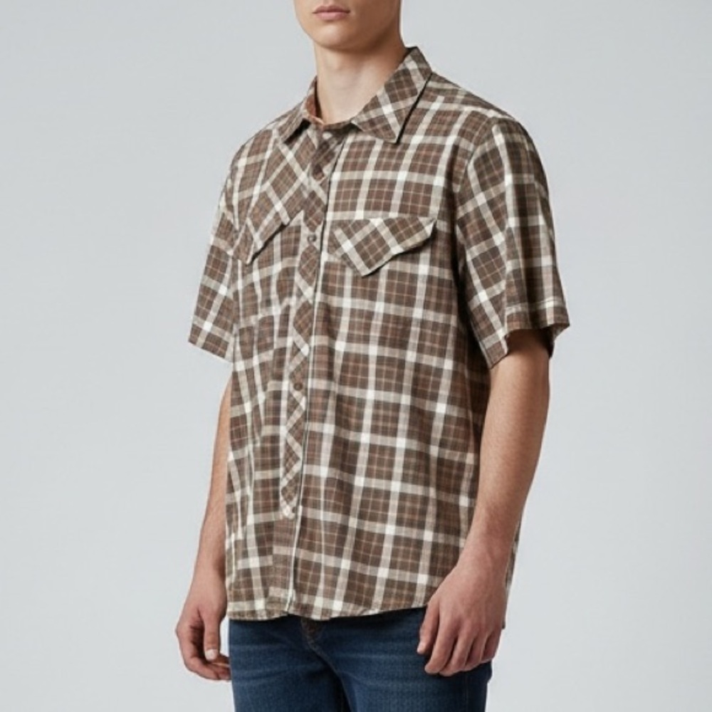 Volcom Brown Plaid Casual Button Down Shirt